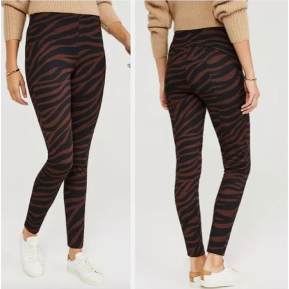Ann Taylor High Rise‎ Legging Zebra / Tiger Print Rust Brown Black Size 10